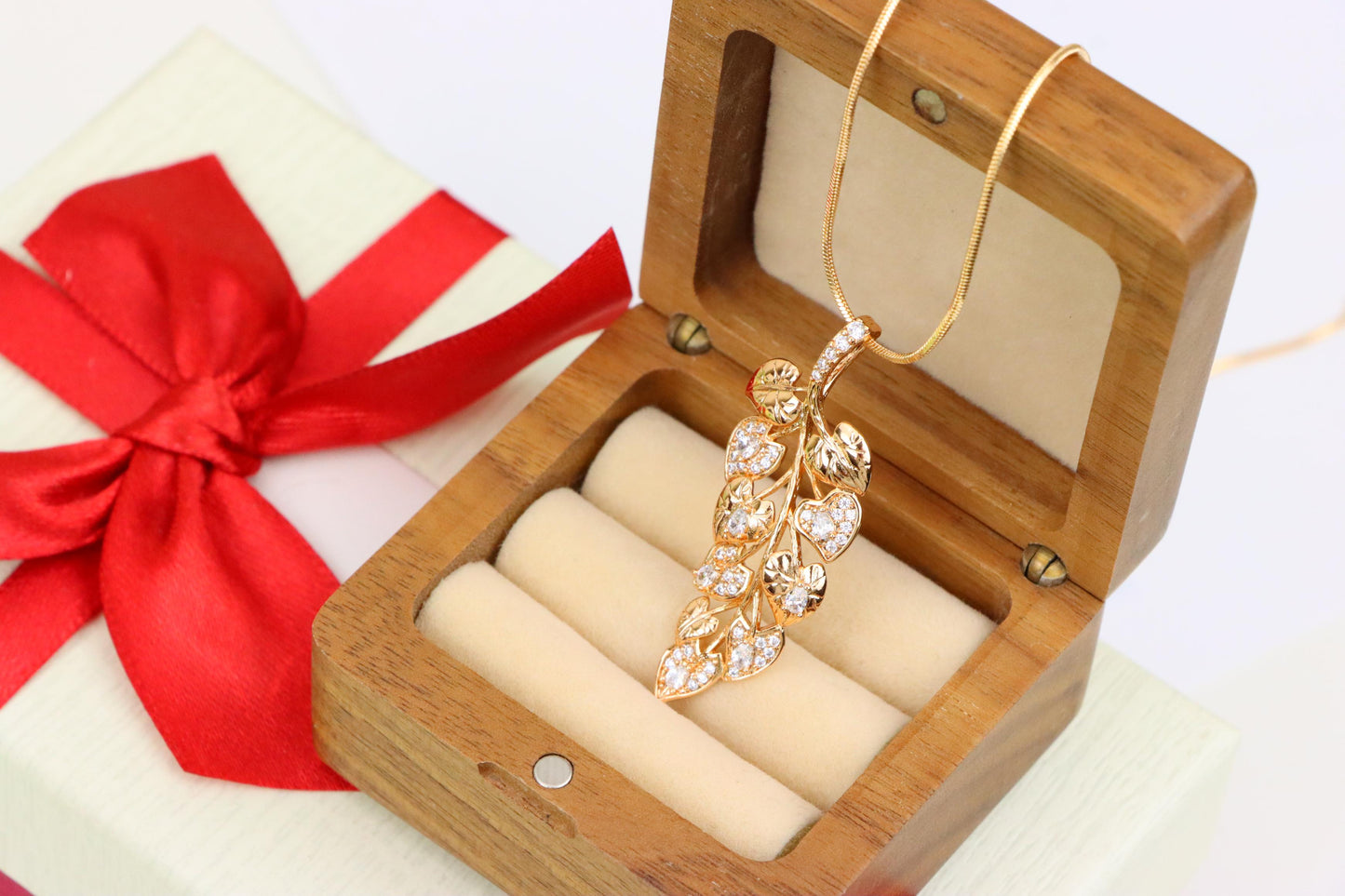 Stylish Rose Gold Leaf Necklace with Sparkling CZ, XPNL1288 (2129-4)