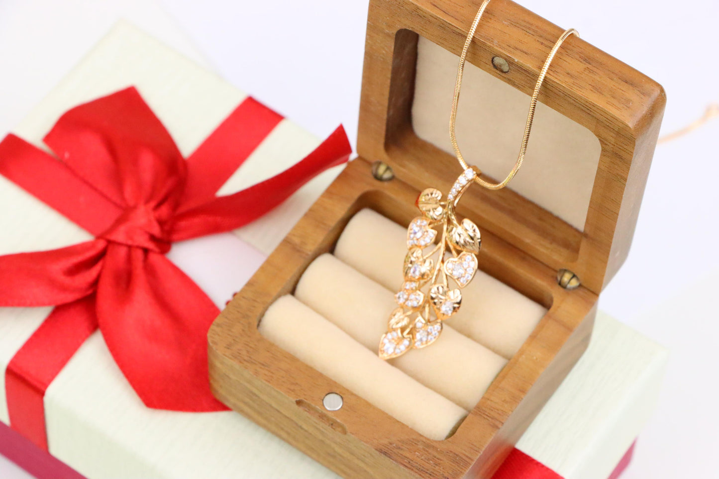 Stylish Rose Gold Leaf Necklace with Sparkling CZ, XPNL1288 (2129-4)