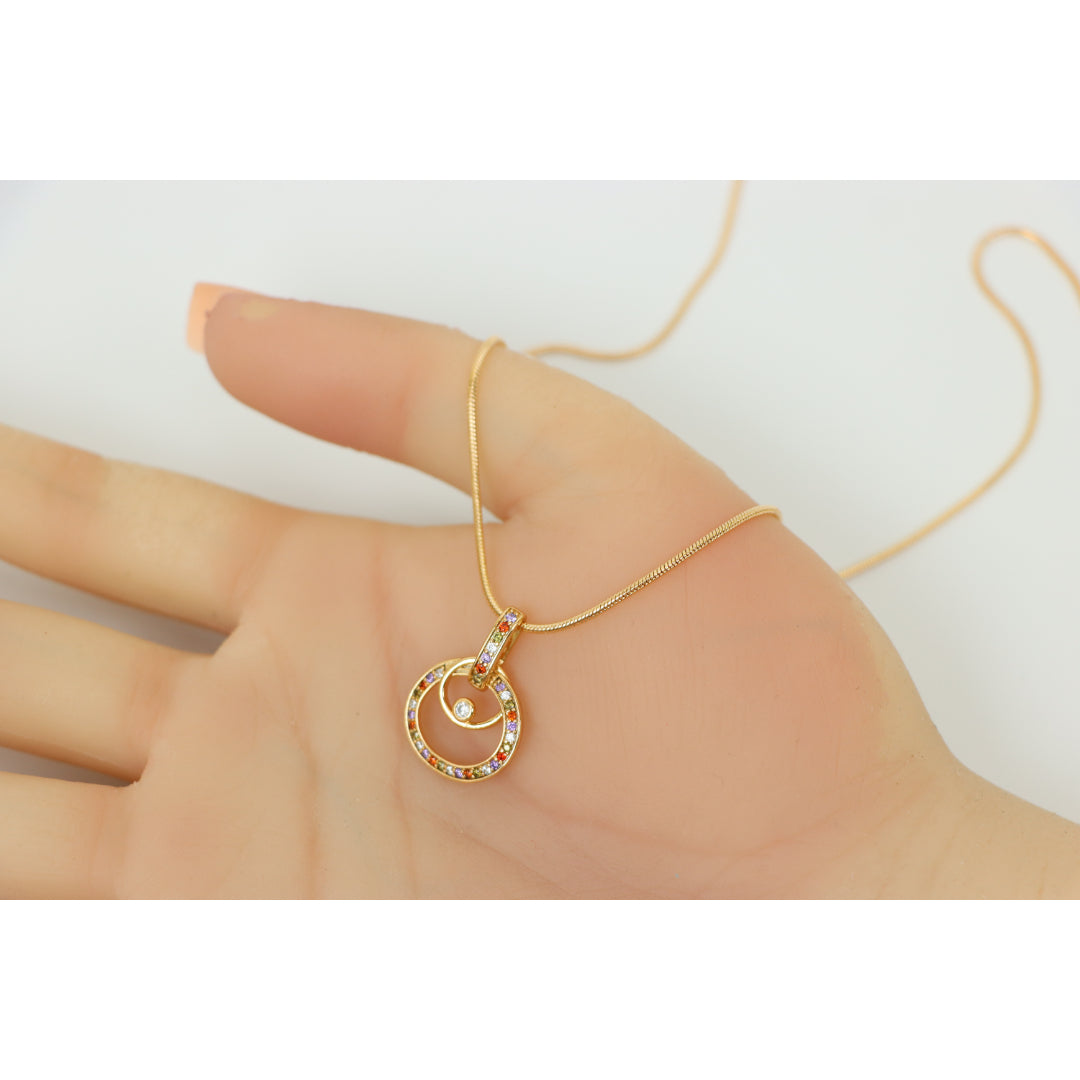 Stylish Rose Gold Plated Necklace with Double Circle Crystal Pendant, XPNL0146 (2015-6)