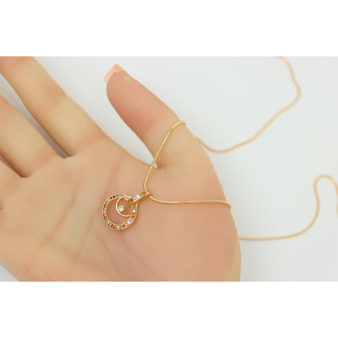 Stylish Rose Gold Plated Necklace with Double Circle Crystal Pendant, XPNL0146 (2015-6)