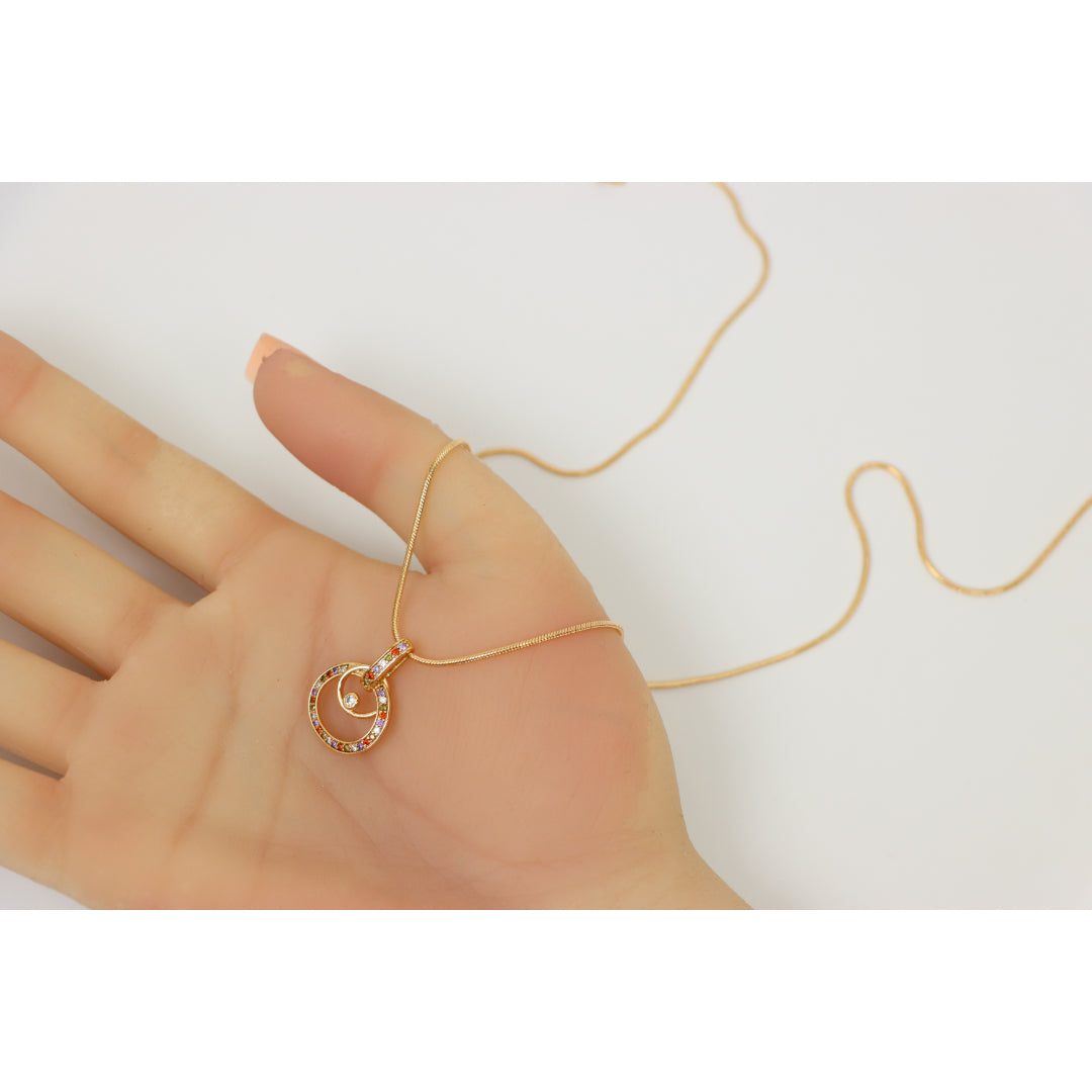 Stylish Rose Gold Plated Necklace with Double Circle Crystal Pendant, XPNL0146 (2015-6)