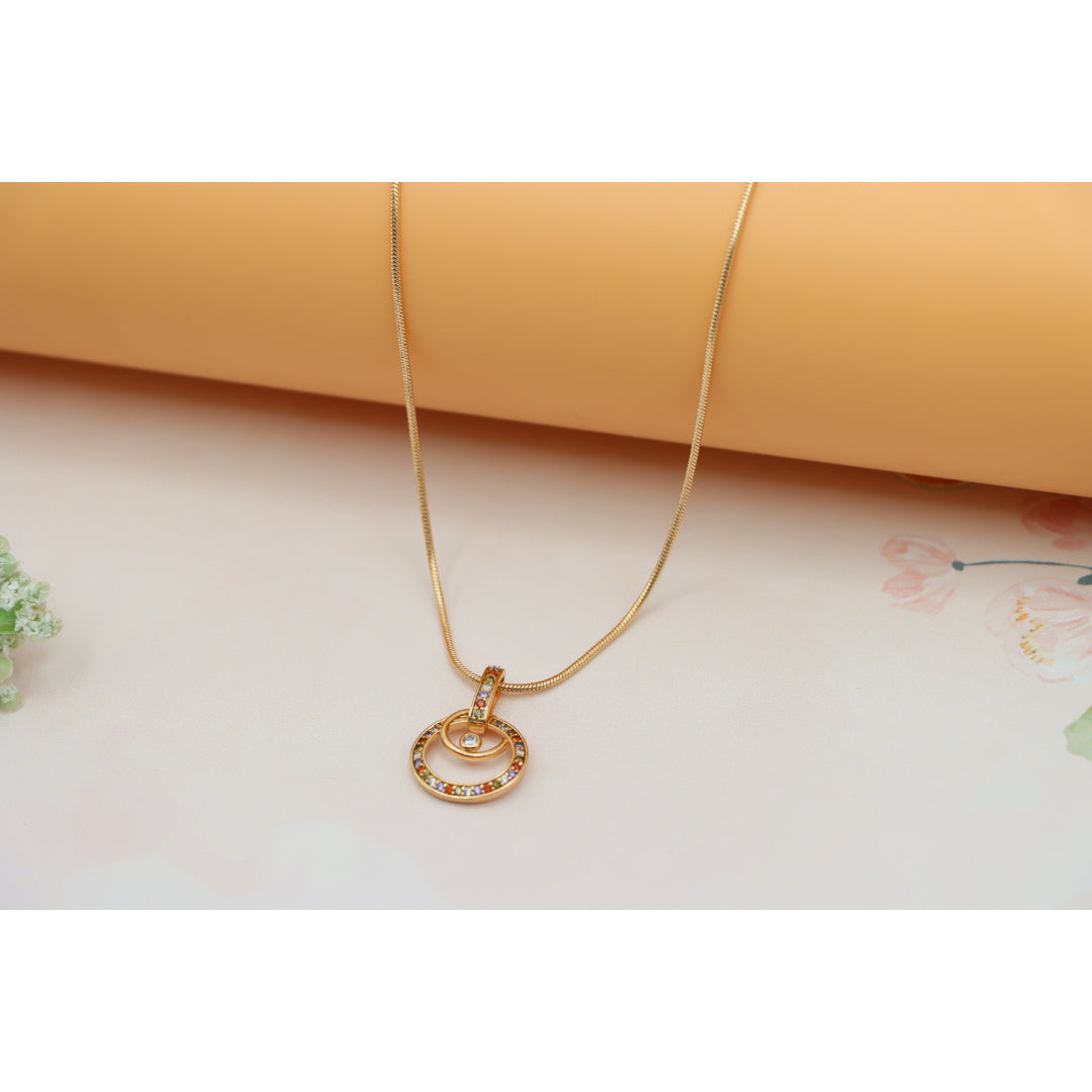 Stylish Rose Gold Plated Necklace with Double Circle Crystal Pendant, XPNL0146 (2015-6)