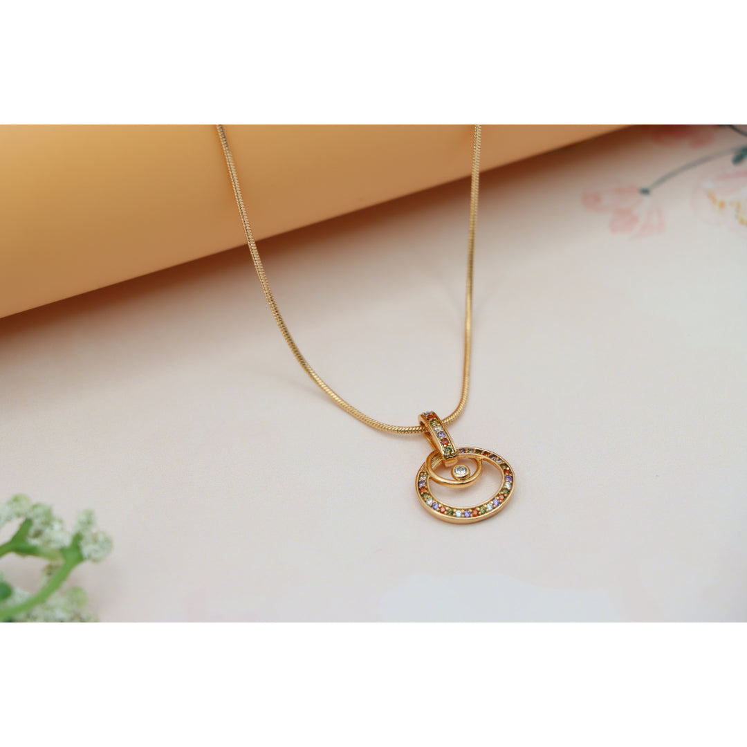 Stylish Rose Gold Plated Necklace with Double Circle Crystal Pendant, XPNL0146 (2015-6)