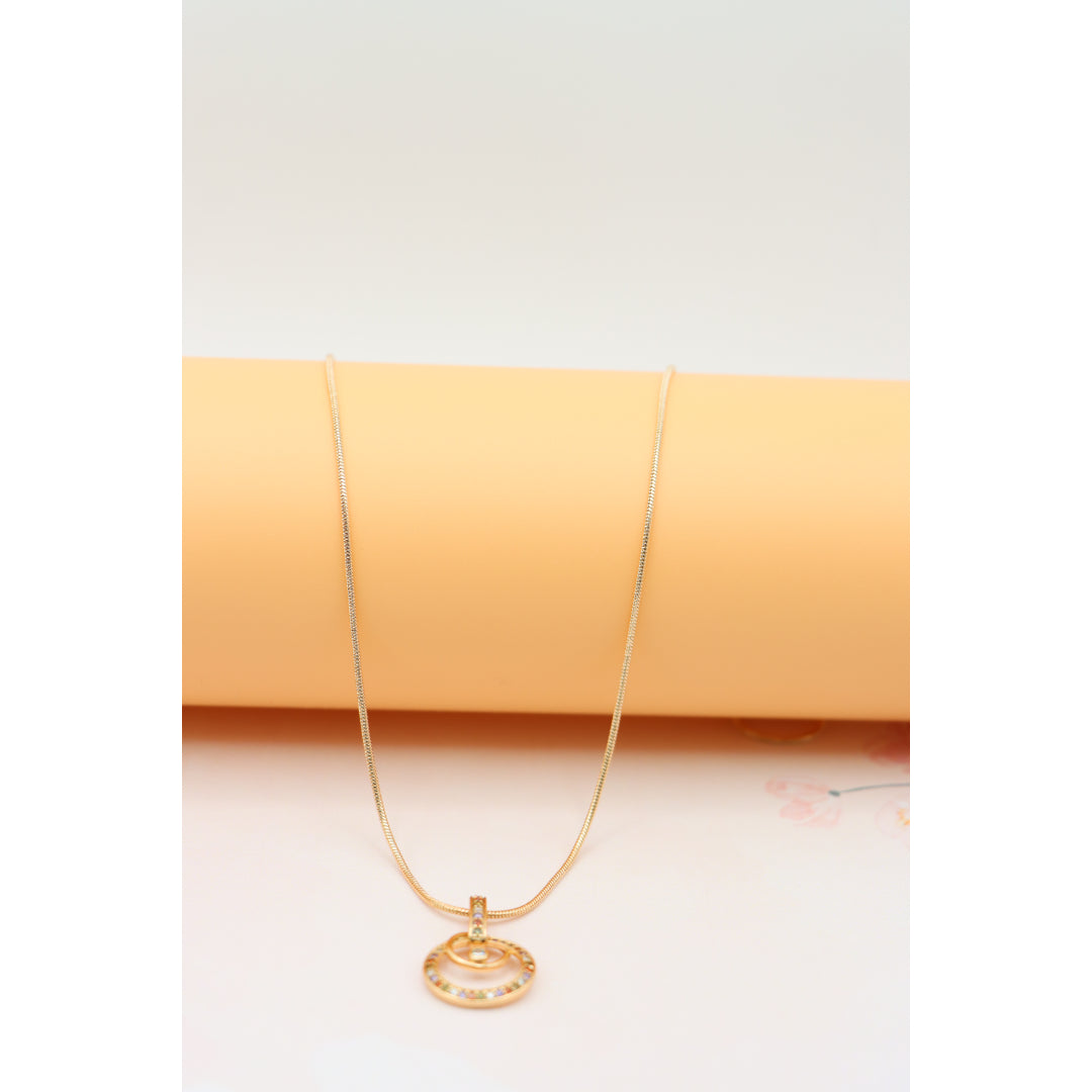Stylish Rose Gold Plated Necklace with Double Circle Crystal Pendant, XPNL0146 (2015-6)