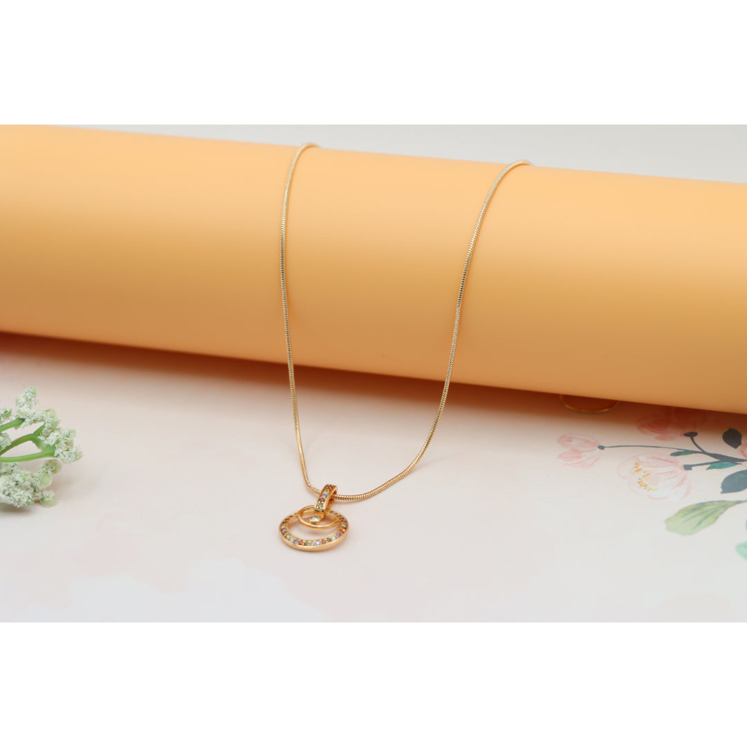 Stylish Rose Gold Plated Necklace with Double Circle Crystal Pendant, XPNL0146 (2015-6)