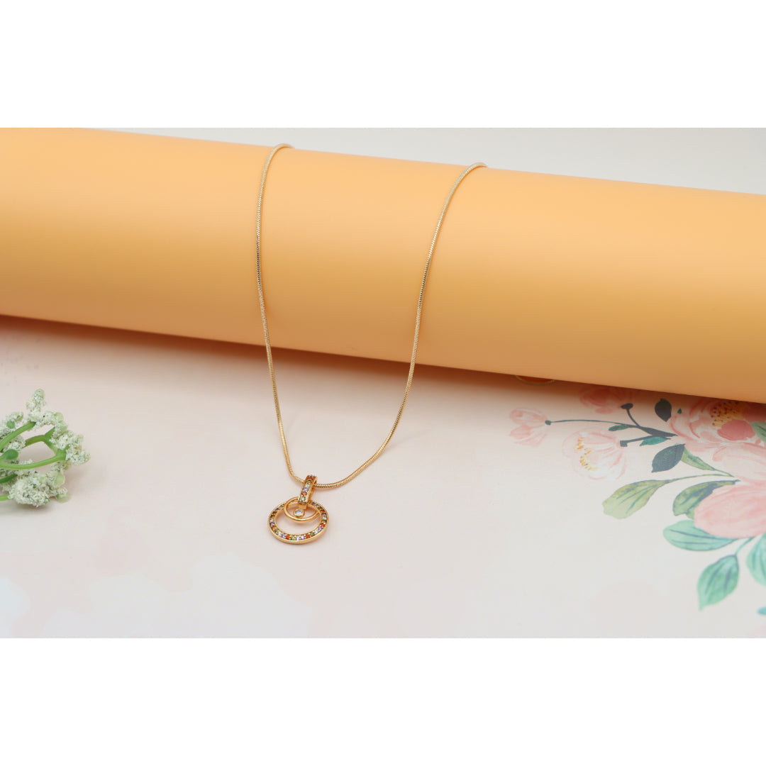 Stylish Rose Gold Plated Necklace with Double Circle Crystal Pendant, XPNL0146 (2015-6)