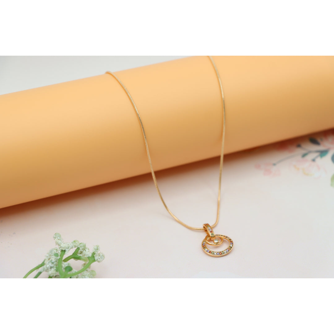 Stylish Rose Gold Plated Necklace with Double Circle Crystal Pendant, XPNL0146 (2015-6)
