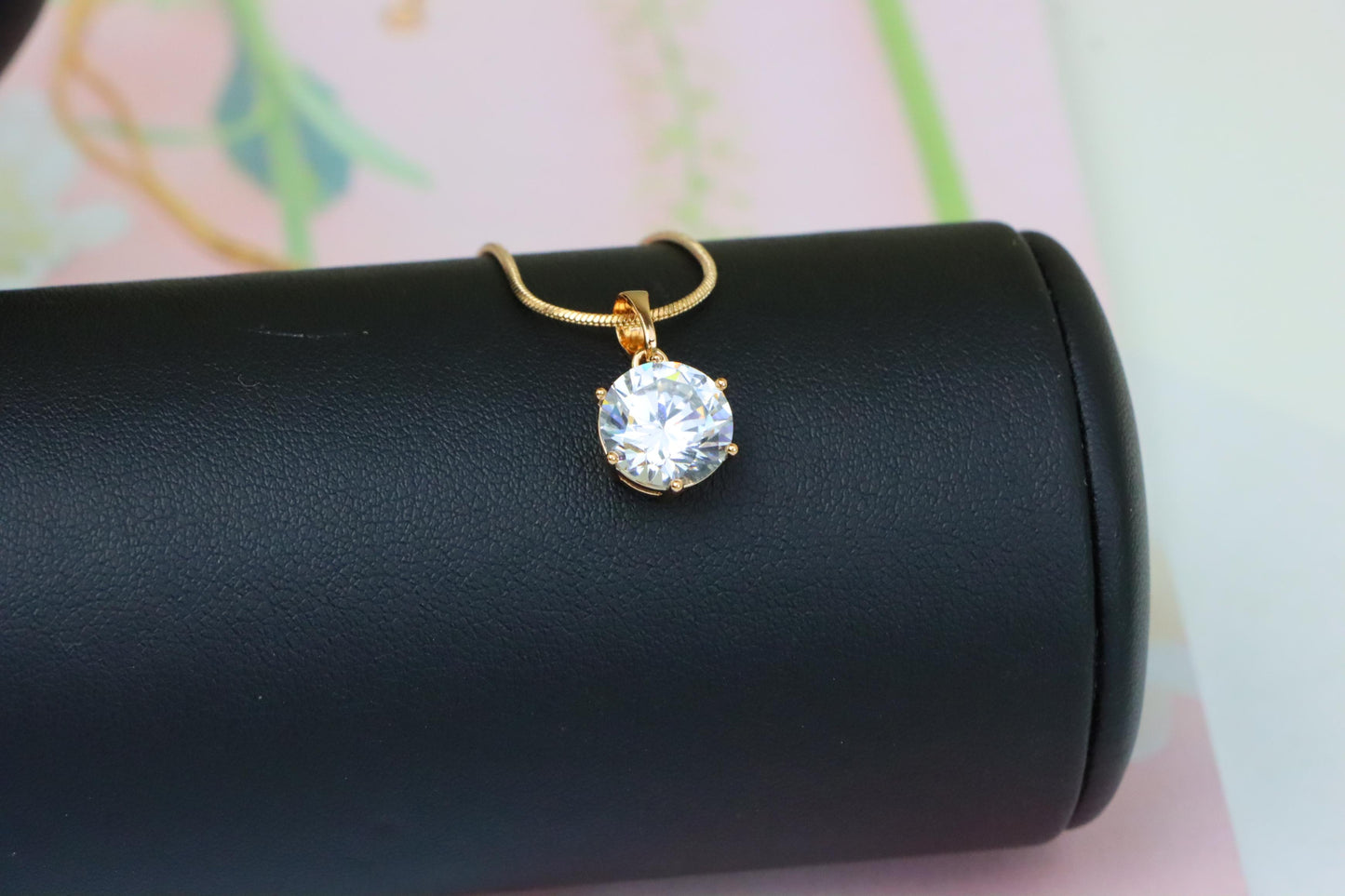 Elegant Round Solitaire Rose Gold Pendant with Sparkling CZ, XPPT1289 (2129-5)