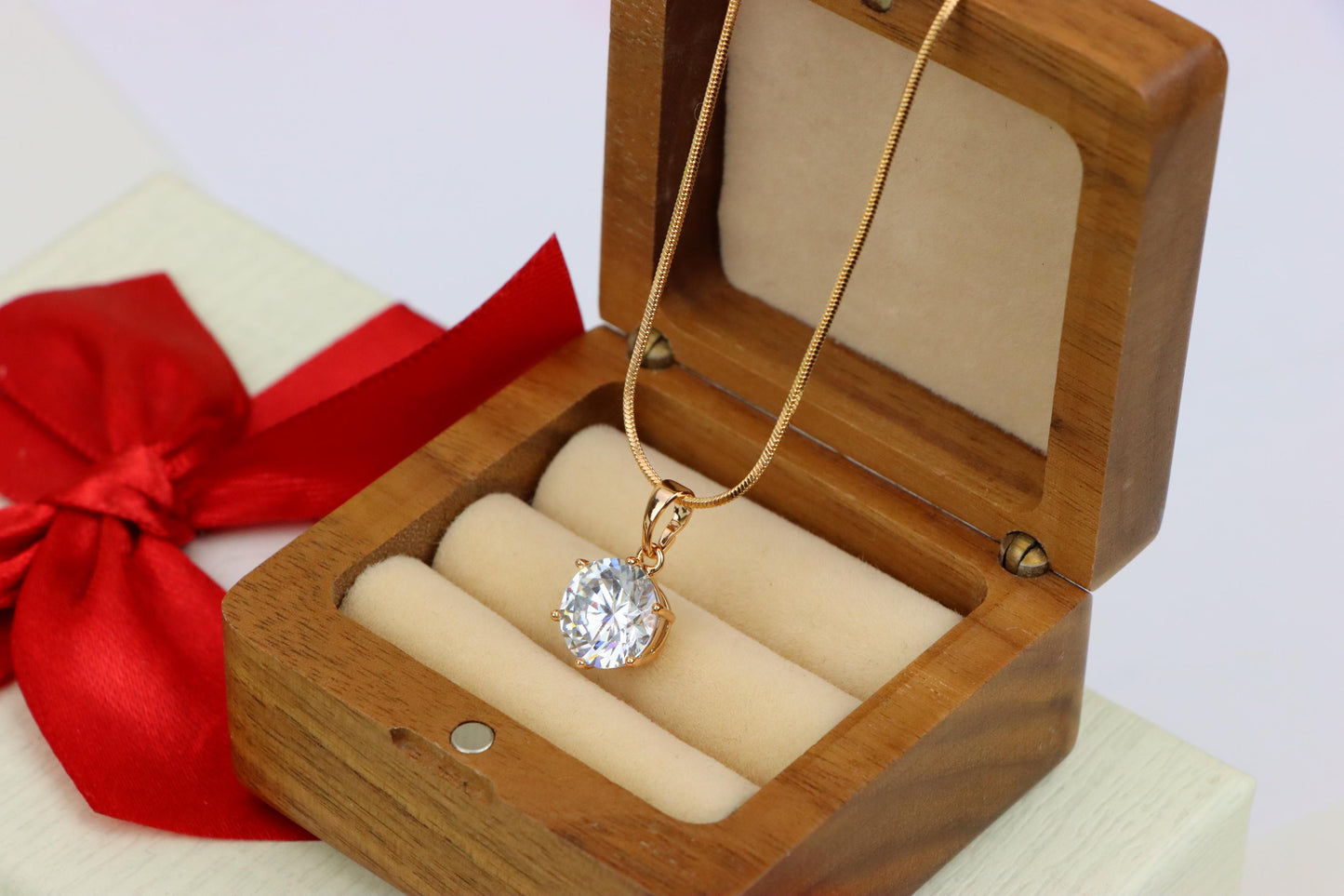 Elegant Round Solitaire Rose Gold Pendant with Sparkling CZ, XPPT1289 (2129-5)