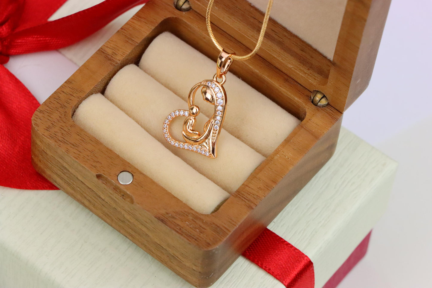 Mother and Child Heart Design Rose Gold Pendant, XPPT1290 (2129-6)