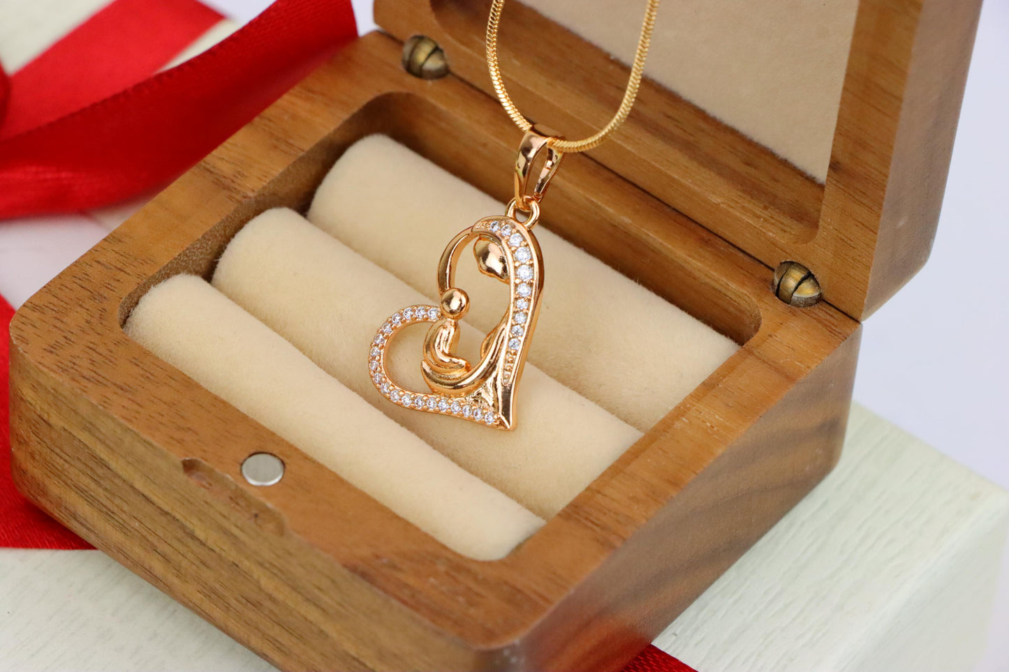 Mother and Child Heart Design Rose Gold Pendant, XPPT1290 (2129-6)