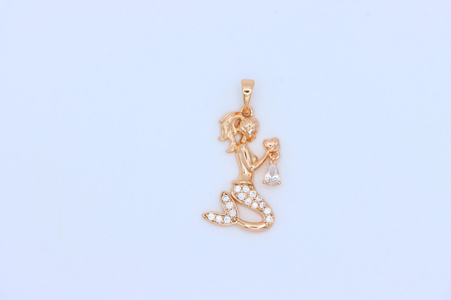Mermaid Rose Gold Pendant with Crystals, XPPT1291 (2129-7)