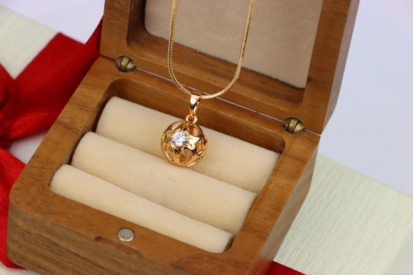 Elegant Rose Gold Round Pendant with Sparkling Center Stone, XPPT1744 (2151-6)