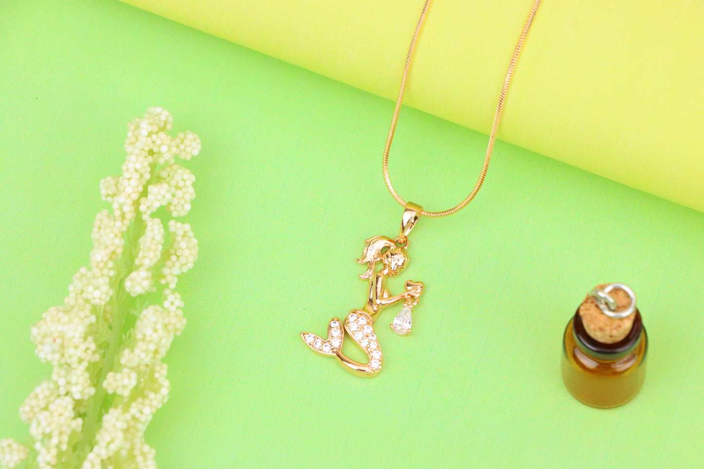 Mermaid Rose Gold Pendant with Crystals, XPPT1291 (2129-7)