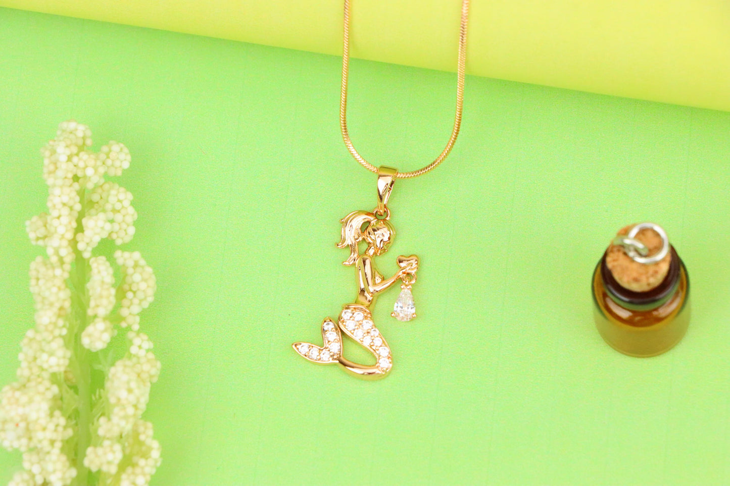 Mermaid Rose Gold Pendant with Crystals, XPPT1291 (2129-7)