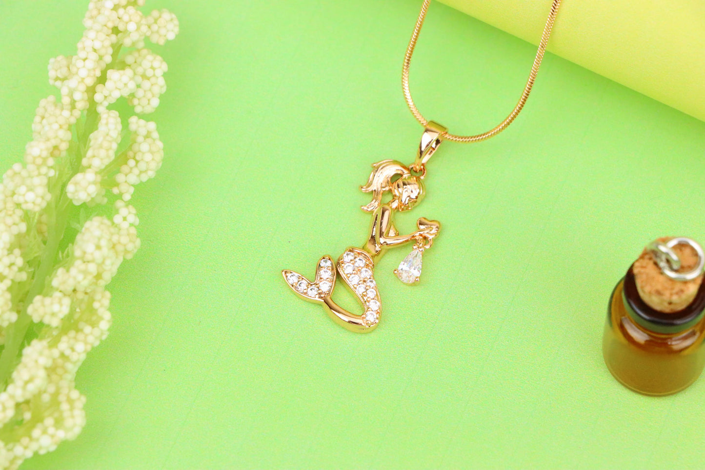 Mermaid Rose Gold Pendant with Crystals, XPPT1291 (2129-7)