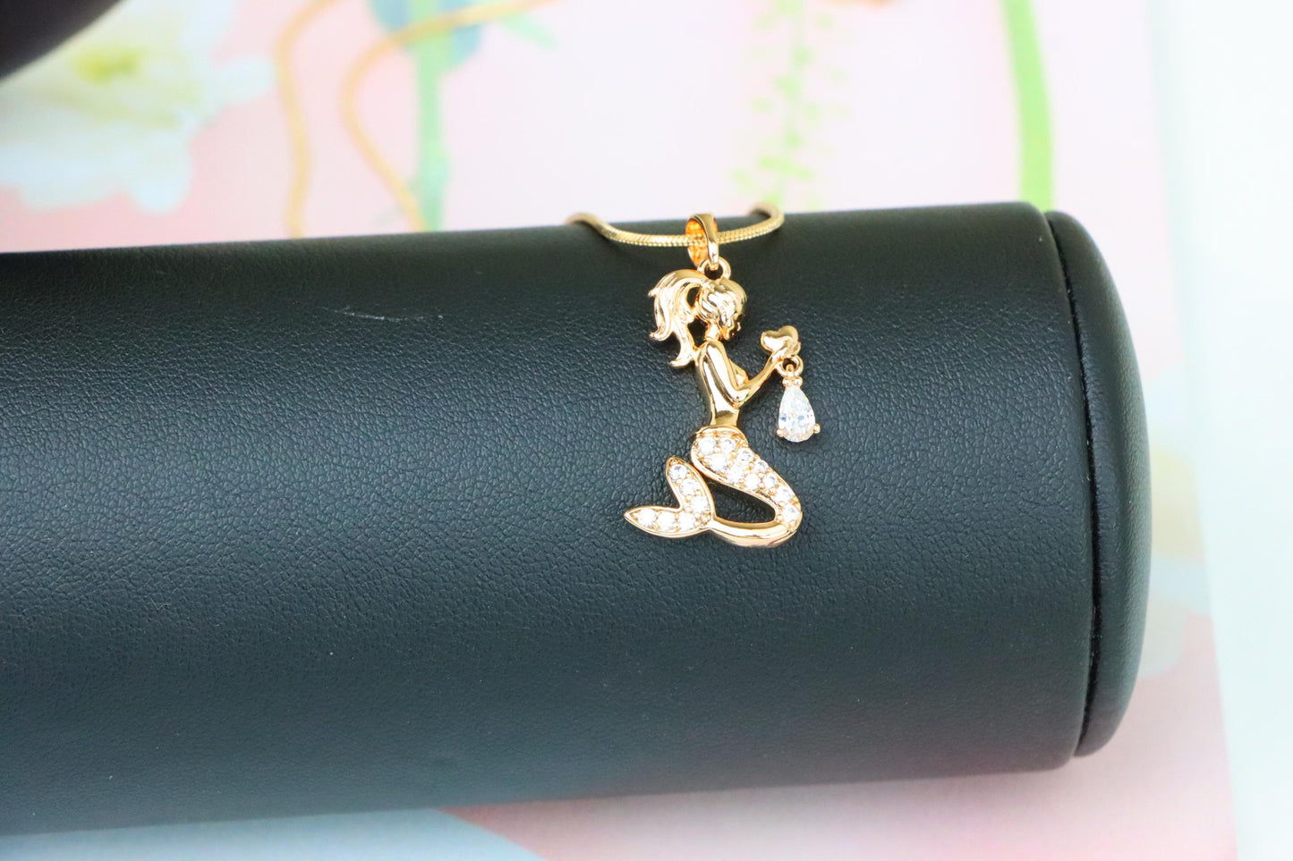 Mermaid Rose Gold Pendant with Crystals, XPPT1291 (2129-7)