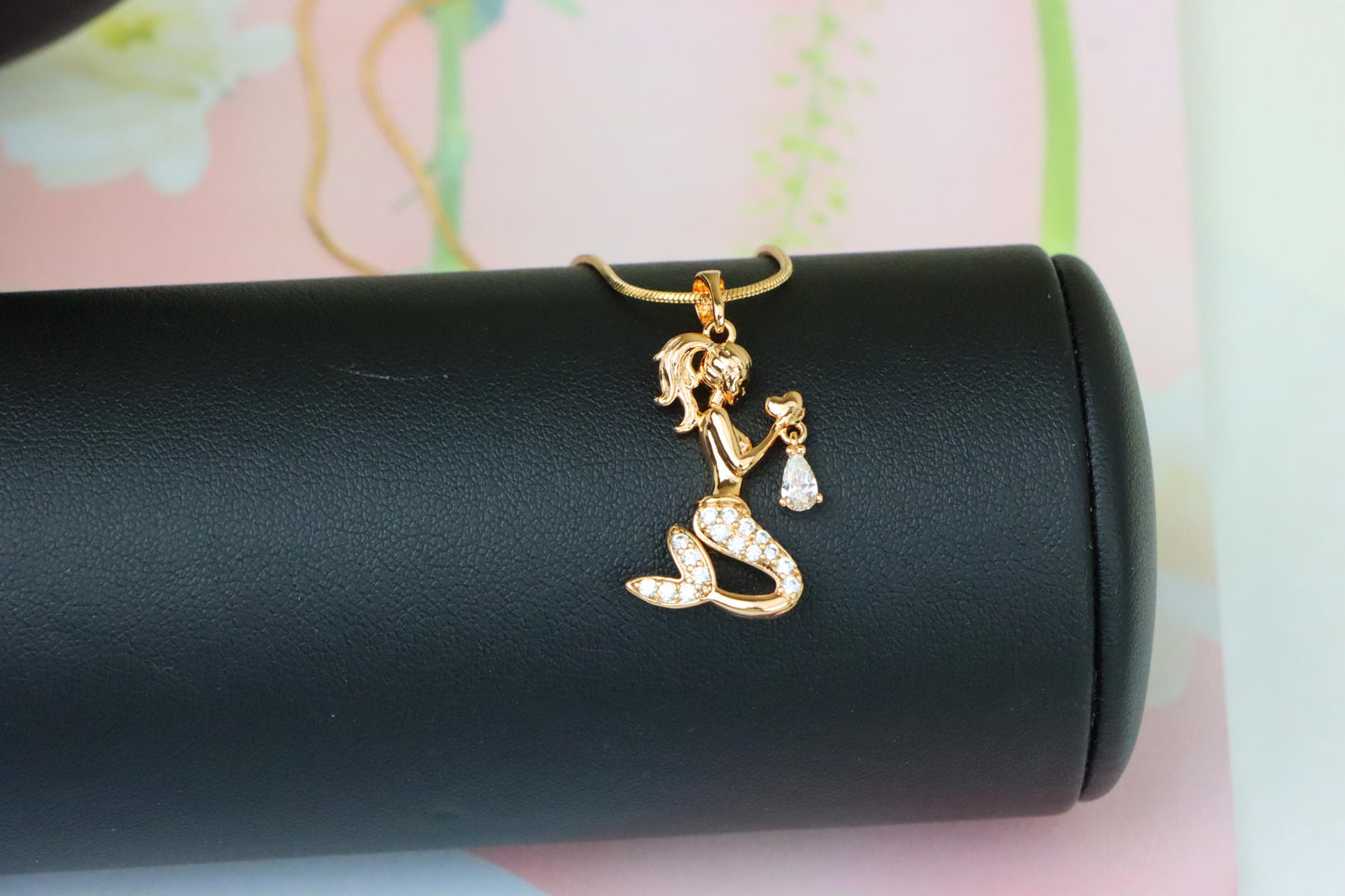Mermaid Rose Gold Pendant with Crystals, XPPT1291 (2129-7)
