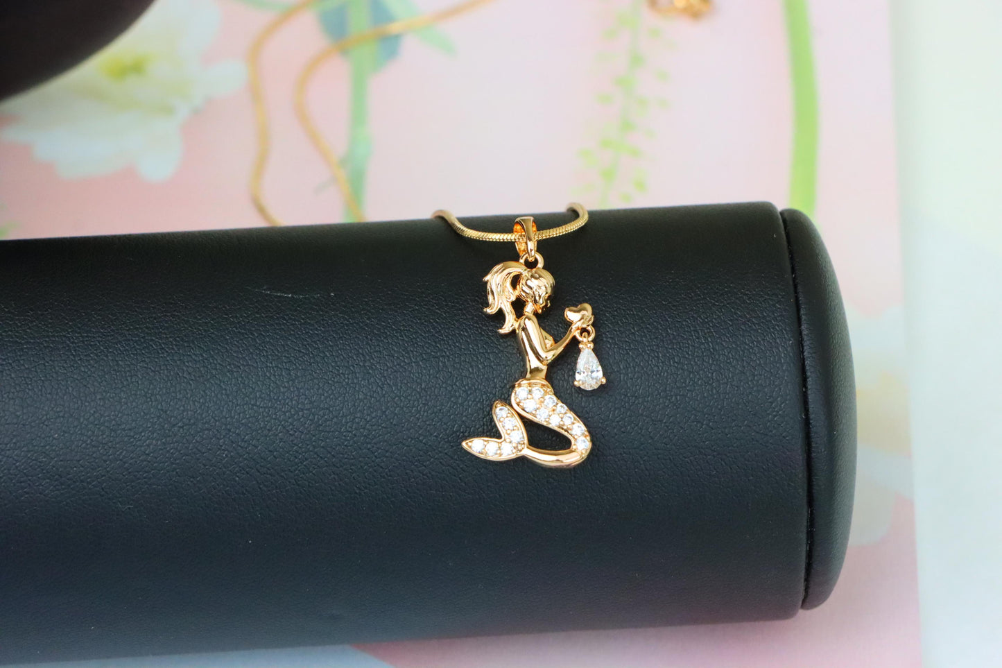 Mermaid Rose Gold Pendant with Crystals, XPPT1291 (2129-7)