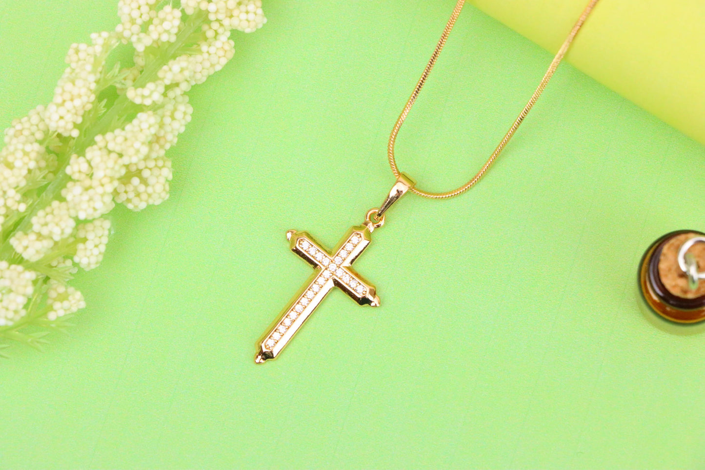 Rose Gold Cross Pendant with Sparkling Stones – Elegant Design, XPPT1745 (2151-7)
