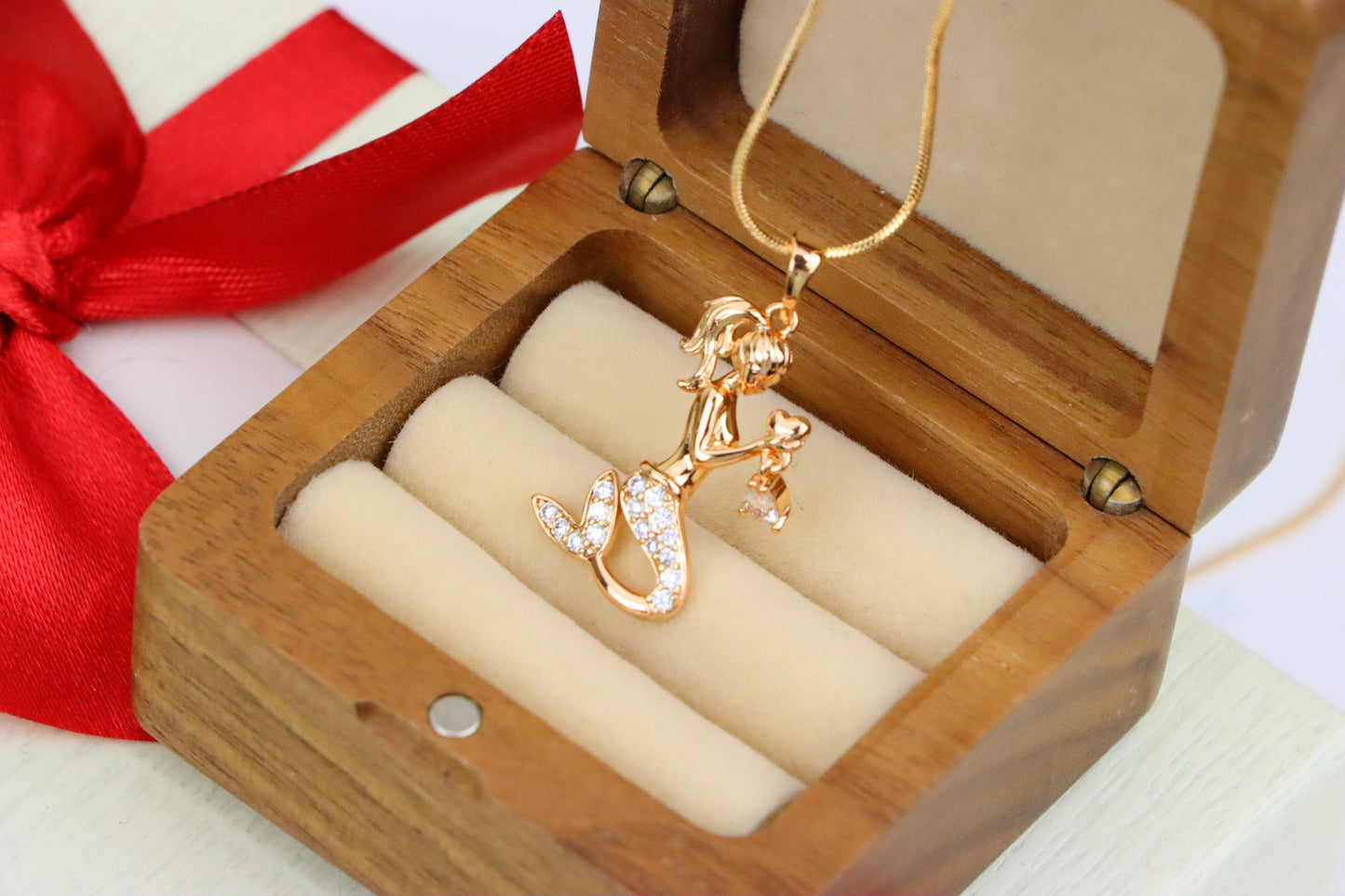 Mermaid Rose Gold Pendant with Crystals, XPPT1291 (2129-7)