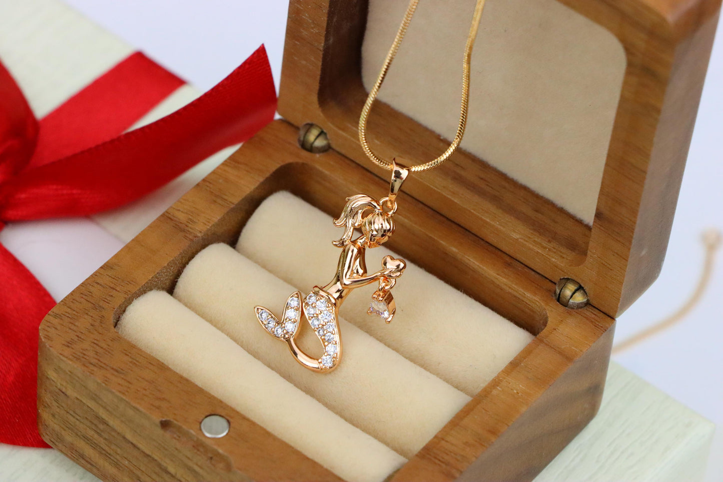 Mermaid Rose Gold Pendant with Crystals, XPPT1291 (2129-7)