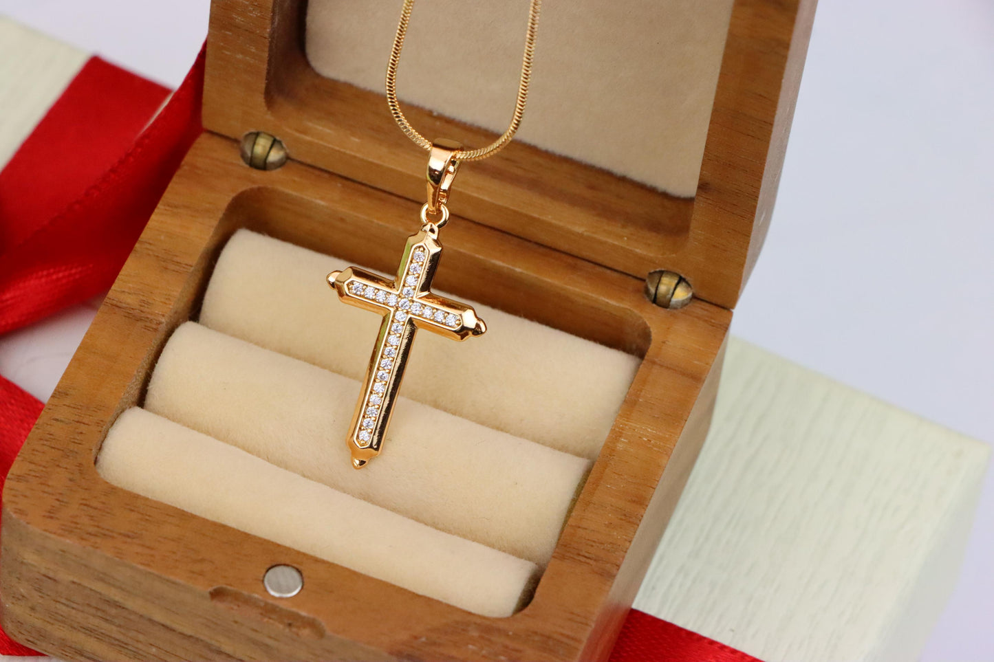 Rose Gold Cross Pendant with Sparkling Stones – Elegant Design, XPPT1745 (2151-7)