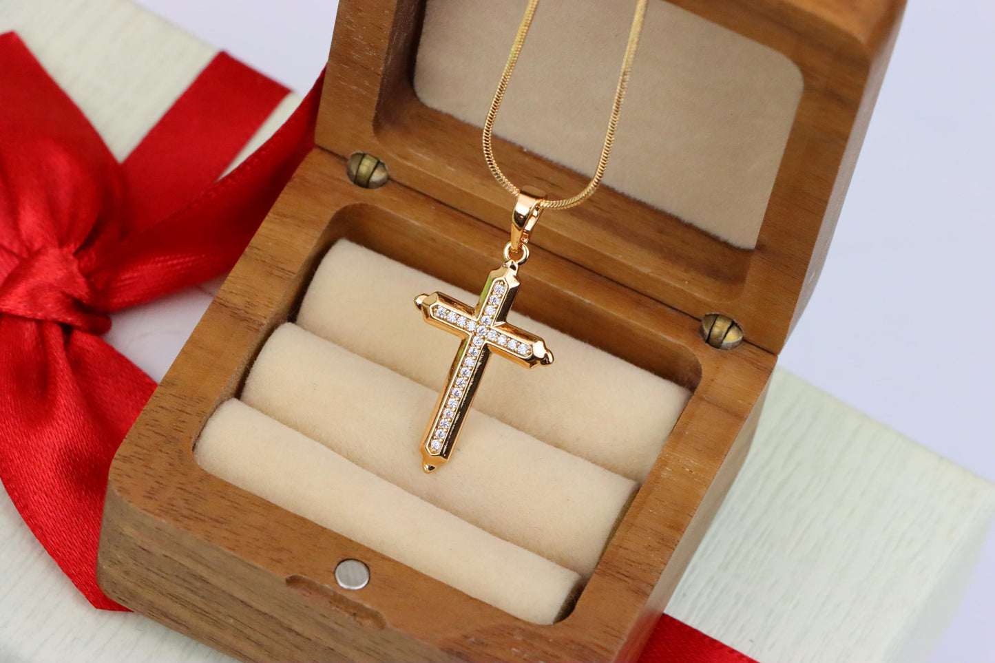 Rose Gold Cross Pendant with Sparkling Stones – Elegant Design, XPPT1745 (2151-7)