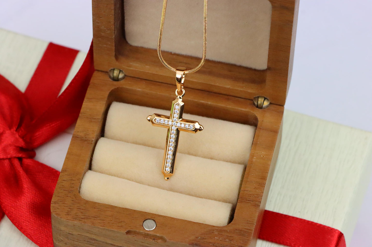Rose Gold Cross Pendant with Sparkling Stones – Elegant Design, XPPT1745 (2151-7)
