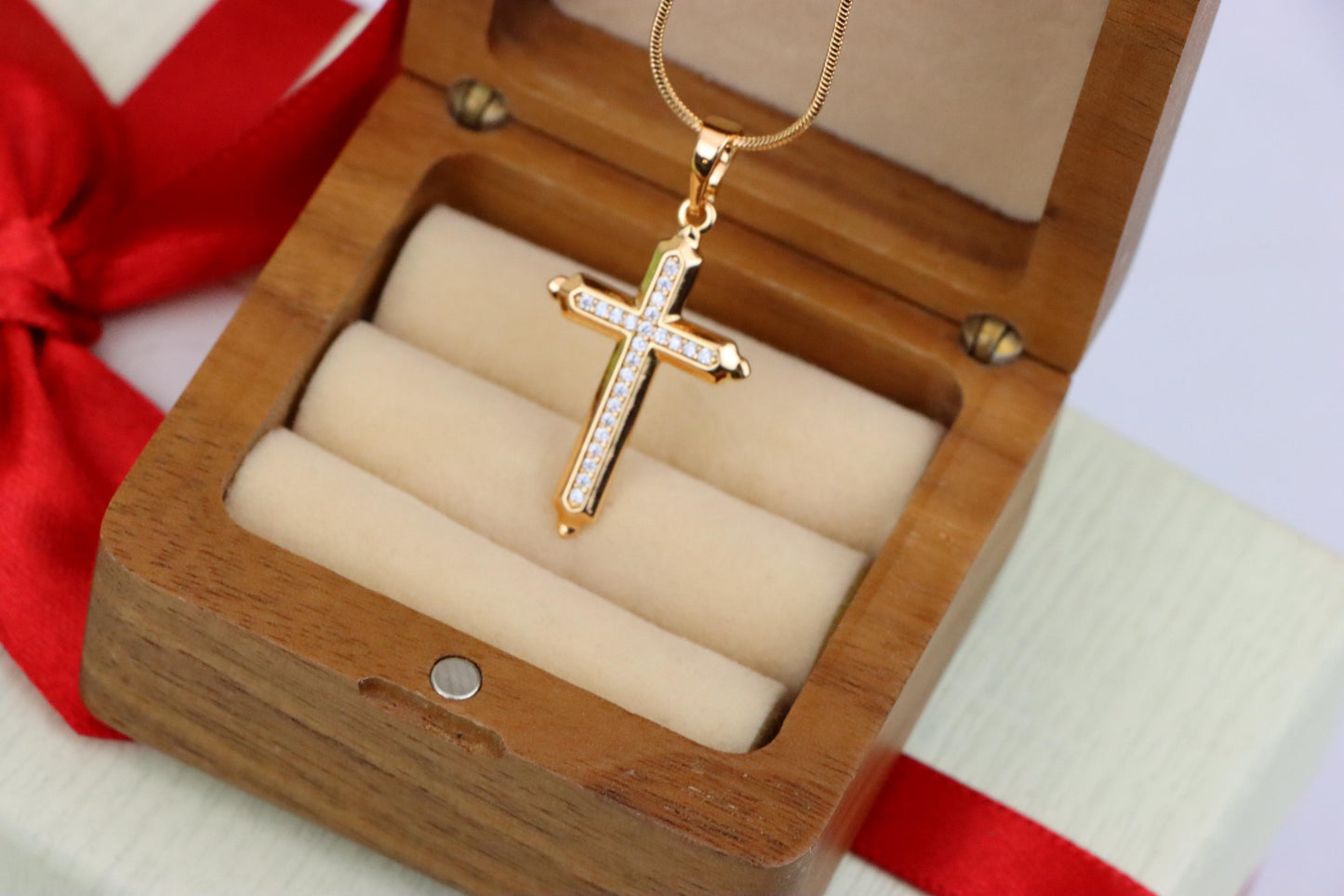 Rose Gold Cross Pendant with Sparkling Stones – Elegant Design, XPPT1745 (2151-7)