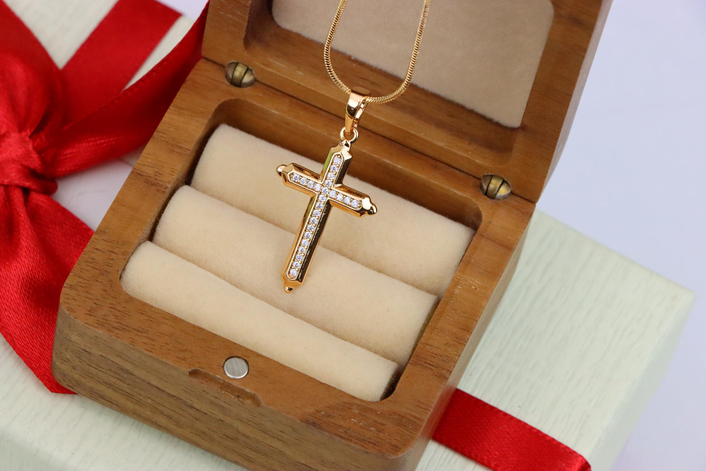 Rose Gold Cross Pendant with Sparkling Stones – Elegant Design, XPPT1745 (2151-7)