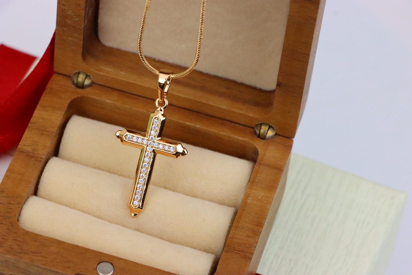 Rose Gold Cross Pendant with Sparkling Stones – Elegant Design, XPPT1745 (2151-7)