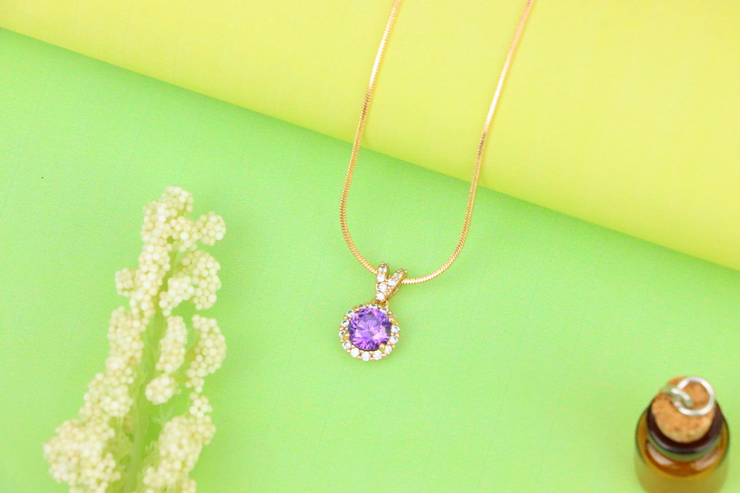 Round Purple Stone Rose Gold Pendant, XPPT1292 (2129-8)