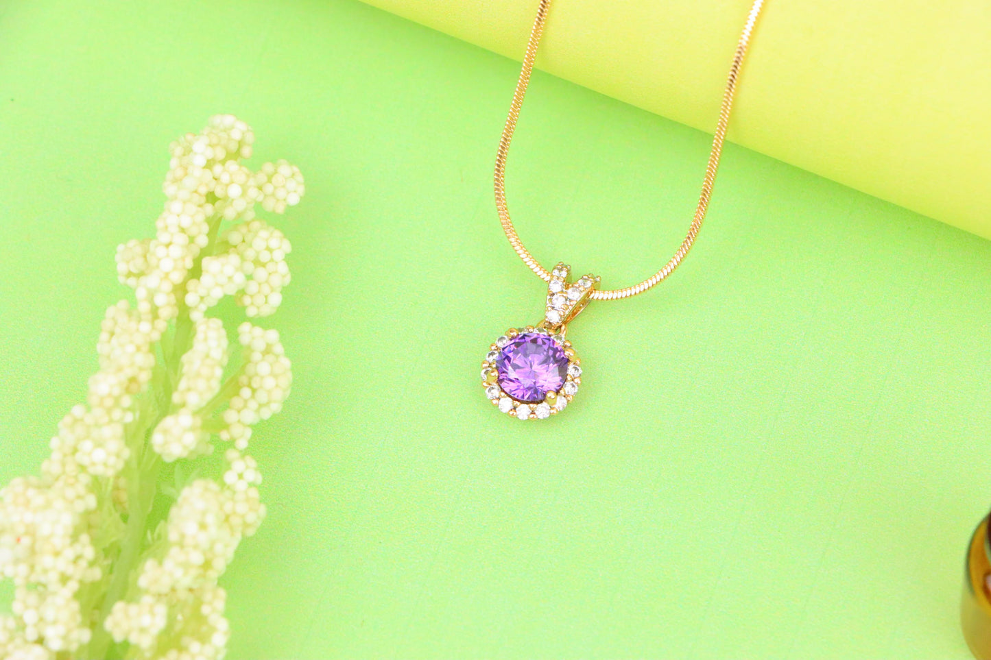 Round Purple Stone Rose Gold Pendant, XPPT1292 (2129-8)