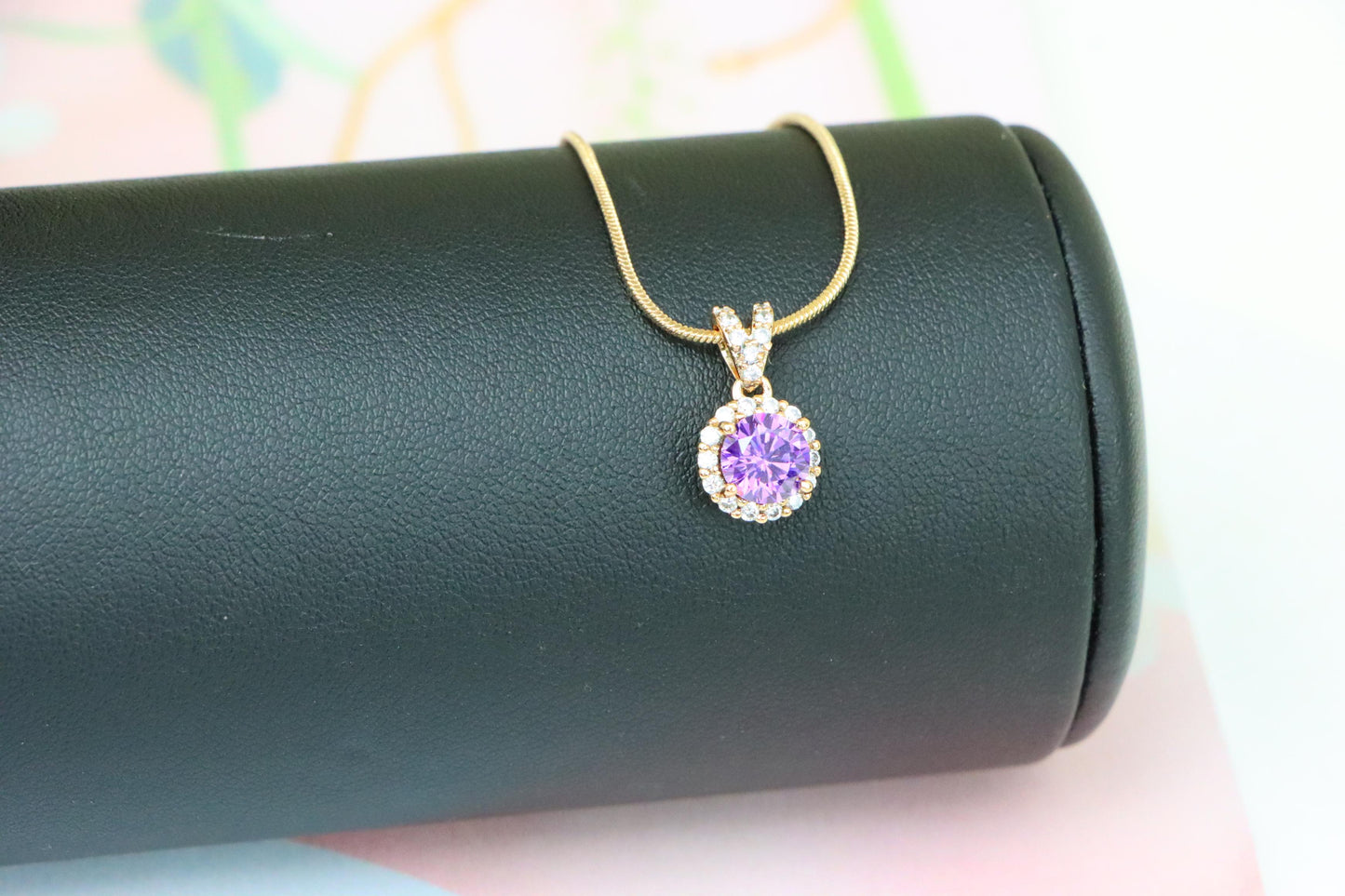 Round Purple Stone Rose Gold Pendant, XPPT1292 (2129-8)
