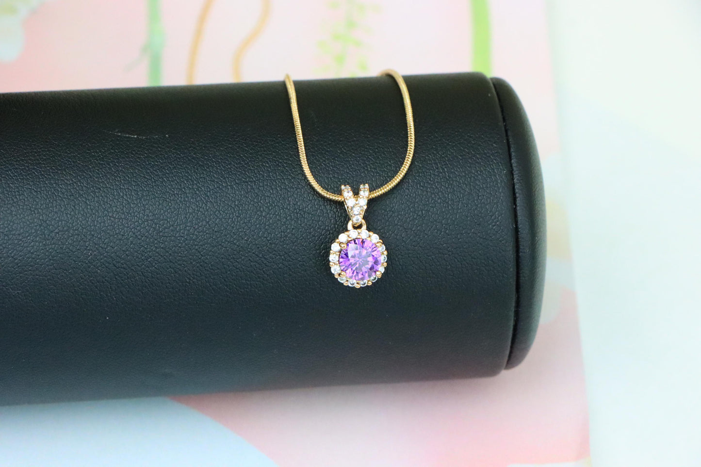 Round Purple Stone Rose Gold Pendant, XPPT1292 (2129-8)