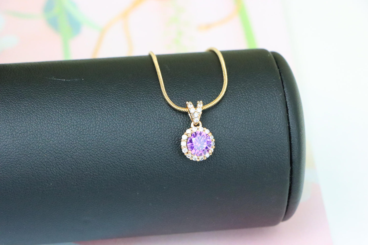 Round Purple Stone Rose Gold Pendant, XPPT1292 (2129-8)