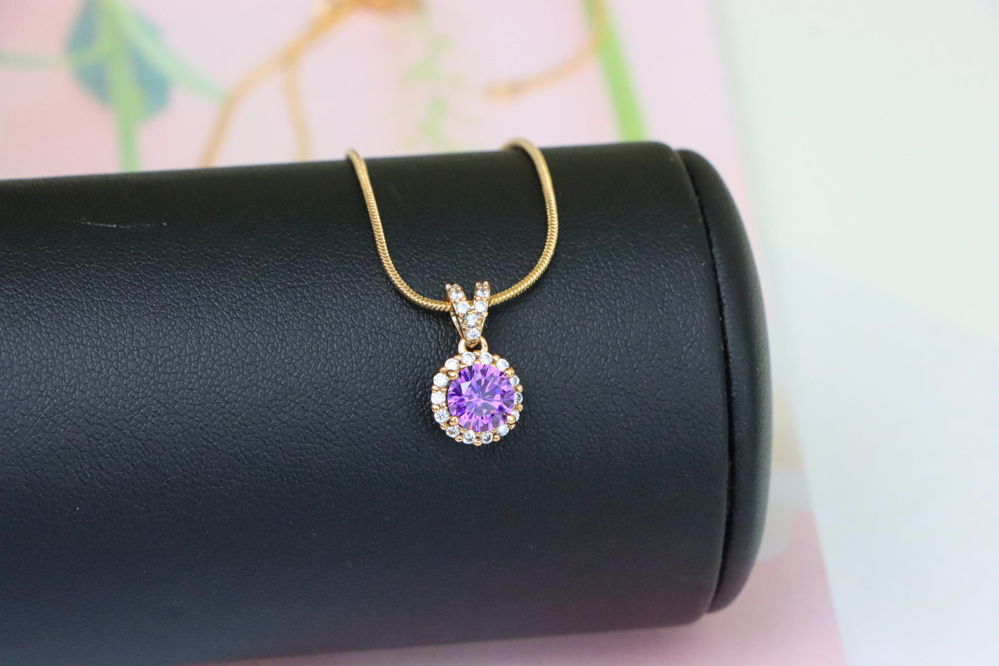 Round Purple Stone Rose Gold Pendant, XPPT1292 (2129-8)