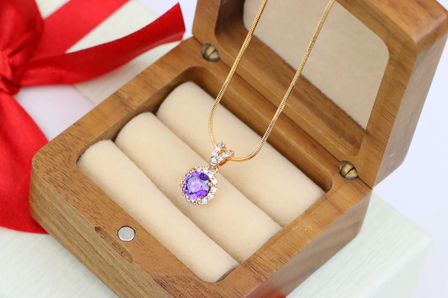Round Purple Stone Rose Gold Pendant, XPPT1292 (2129-8)