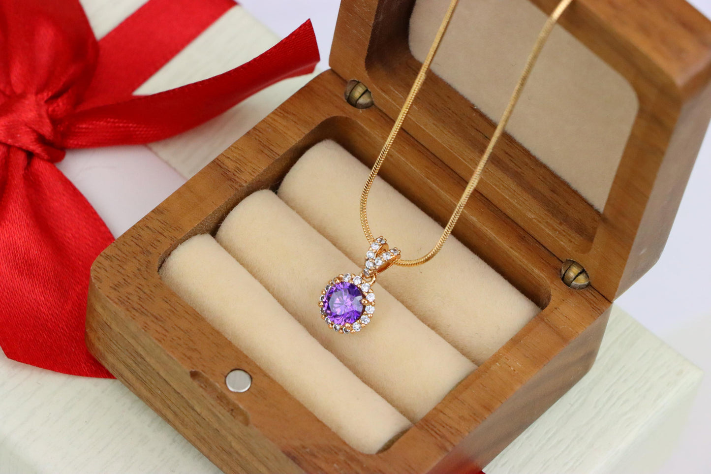Round Purple Stone Rose Gold Pendant, XPPT1292 (2129-8)