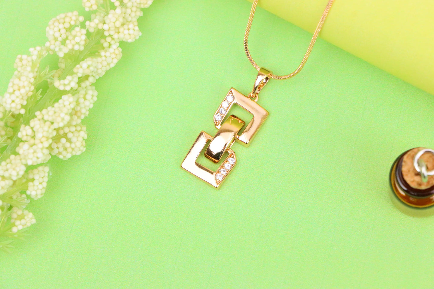 Rose Gold Geometric Link Pendant with Sparkling Accents, XPPT1746 (2151-8)
