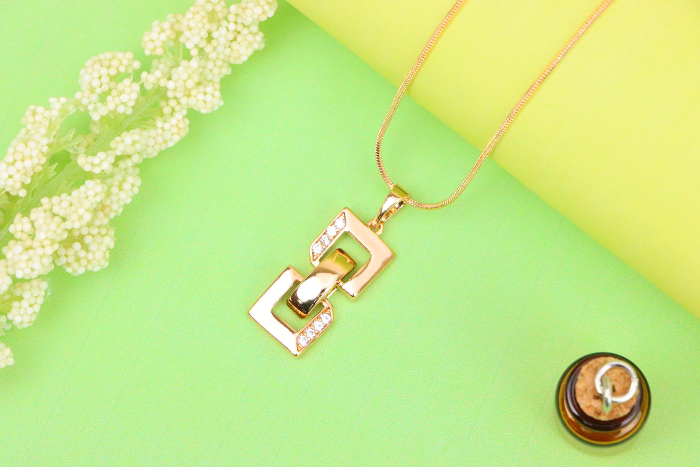 Rose Gold Geometric Link Pendant with Sparkling Accents, XPPT1746 (2151-8)