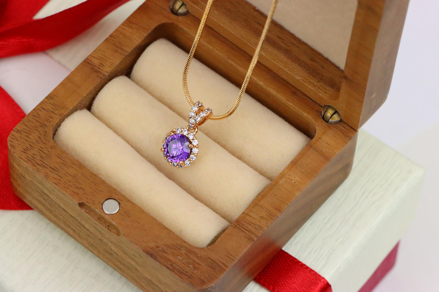 Round Purple Stone Rose Gold Pendant, XPPT1292 (2129-8)