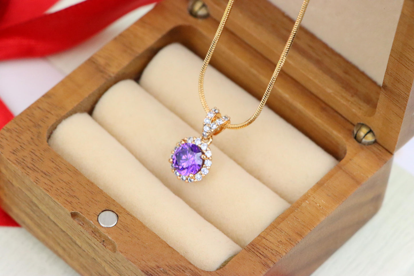 Round Purple Stone Rose Gold Pendant, XPPT1292 (2129-8)