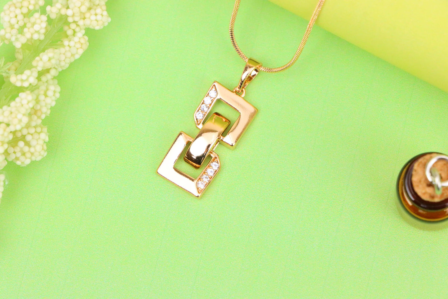 Rose Gold Geometric Link Pendant with Sparkling Accents, XPPT1746 (2151-8)