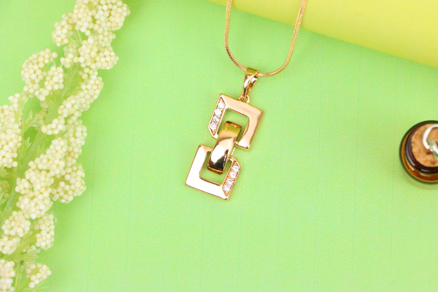 Rose Gold Geometric Link Pendant with Sparkling Accents, XPPT1746 (2151-8)