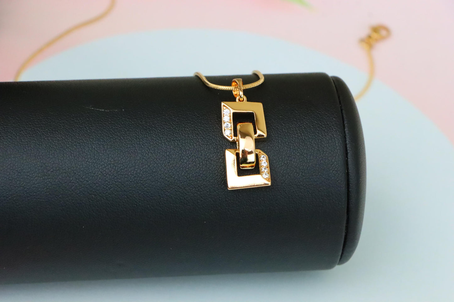 Rose Gold Geometric Link Pendant with Sparkling Accents, XPPT1746 (2151-8)