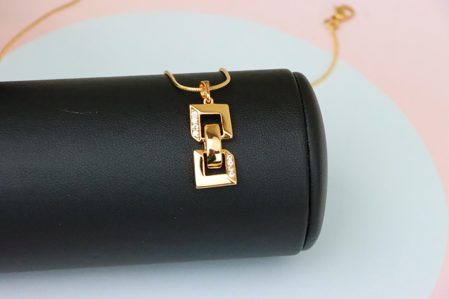 Rose Gold Geometric Link Pendant with Sparkling Accents, XPPT1746 (2151-8)