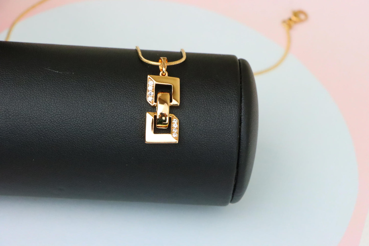 Rose Gold Geometric Link Pendant with Sparkling Accents, XPPT1746 (2151-8)