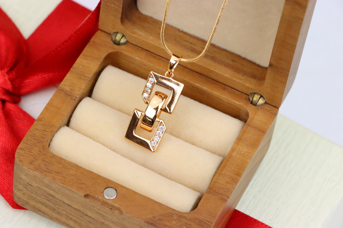 Rose Gold Geometric Link Pendant with Sparkling Accents, XPPT1746 (2151-8)